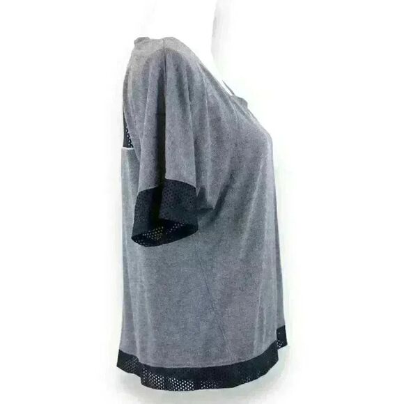 Marika Gray Sport Top T-Shirt w/ Black Mesh Back, Cuffs & Hem Size Large - Picture 3 of 8